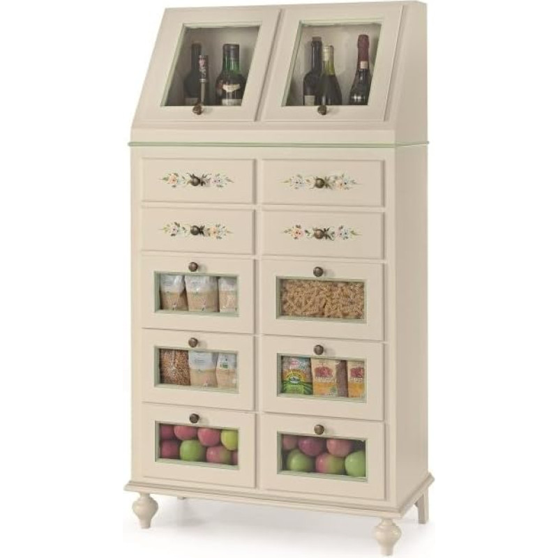 Mar.c.a. Design - 4 sahtli ja 8 kambriga seinariiul, elutoa mööbel koos elegantse vitriiniga tumedast papplipuust - Arte Povera made in Italy - mõõtmed 94 x 41 x 187 cm.