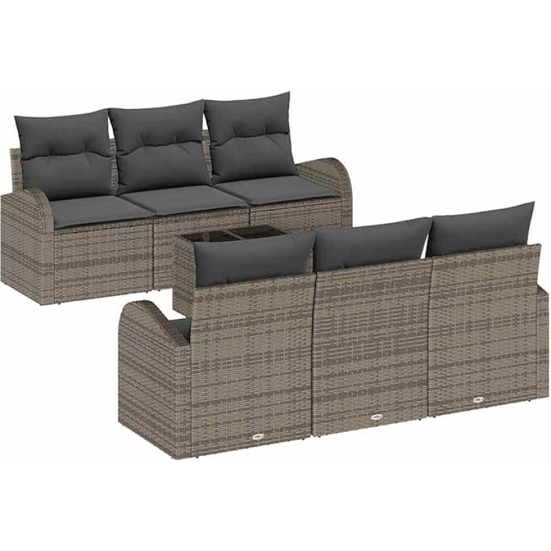 7-teiliges Garten Sofa Set mit Kissen Grau Poly Rattan, 2-Sitzer Garten Sofa mit Stauraum & Kissen Grau Poly Rattan Gartenlounge Model3354598