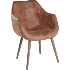 2 x käetoega toolid, pruun nahk ja puidust jalad, söögitoa tool, disainertool, lounge tool, retro välimus