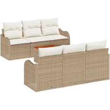7-teiliges Garten-Sofa-Set mit Kissen Beige Poly Rattan Akazie, 2-Sitzer Garten-Sofa mit Kissen Beige Poly Rattan Gartenlounge Model3347400