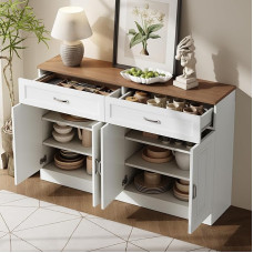 VIIOOIIV Aufbewahrung Sideboard, Küche Buffet Schrank mit Schubladen, verstellbare Regale, große Kaffeebar Tisch für Küche, Esszimmer, Wohnzimmer Weiß (120 * 35 * 80.5 cm)