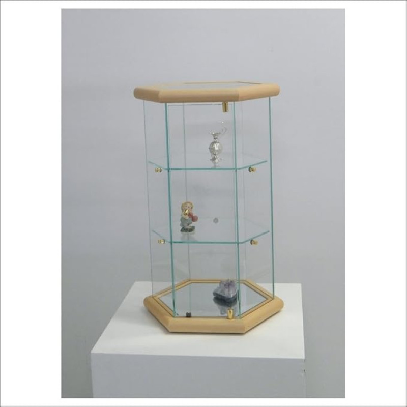 VM ART DESIGN GLASS Väike kuuekandiline vitriinkapp VM113T Hele tammepuit