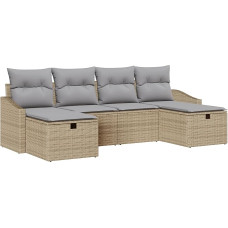 6-teiliges Garten Sofa Set mit Kissen Beige Poly Rattan Gartenlounge Model3360651
