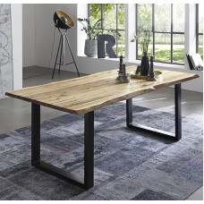 SAM Quintus Live Edge laud, ehtne puukant, massiivne akaatsiapuidust söögilaud metallist jalgadega, akaatsiapuu