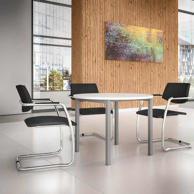 Nova ümmargune nõupidamislaud läbimõõt 100 cm valge hõbedase raamiga laud söögilaud köögilaud