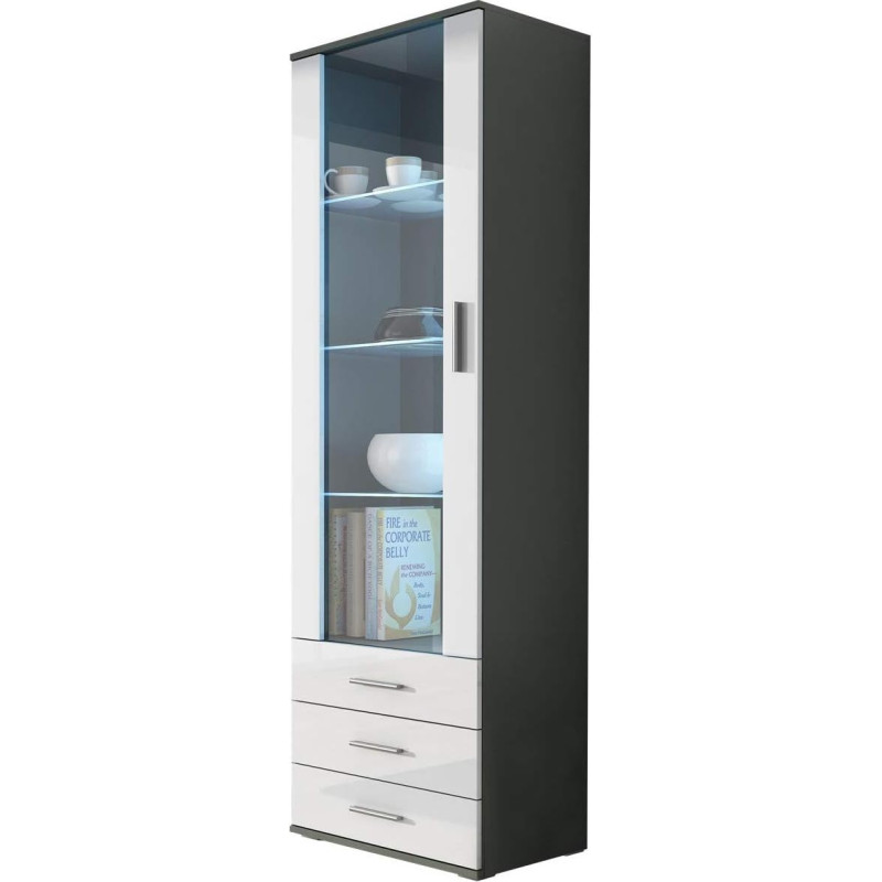 SOHO S1 vitriinkapp sinise LED-valgustusega hoiukapp elutoa kapp Hall / valge kõrgläikega kapp