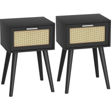 LAATOOREE öökapp 2-st komplektist, väike rotangist uksega öökapp, massiivpuidust jalgadega öökapp, boho küljelaud magamistuppa, elutuppa, väikesesse tuppa - must