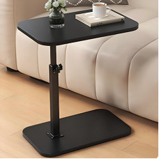 Eiauiuo küljelaud puidust C-kujuline diivanilaud reguleeritava kõrgusega väike kohvilaud töölaud 360° pööratav mobiilne hoiuriiul must metallist alusplaat voodilaua sülearvuti laud (värv: Style 6)