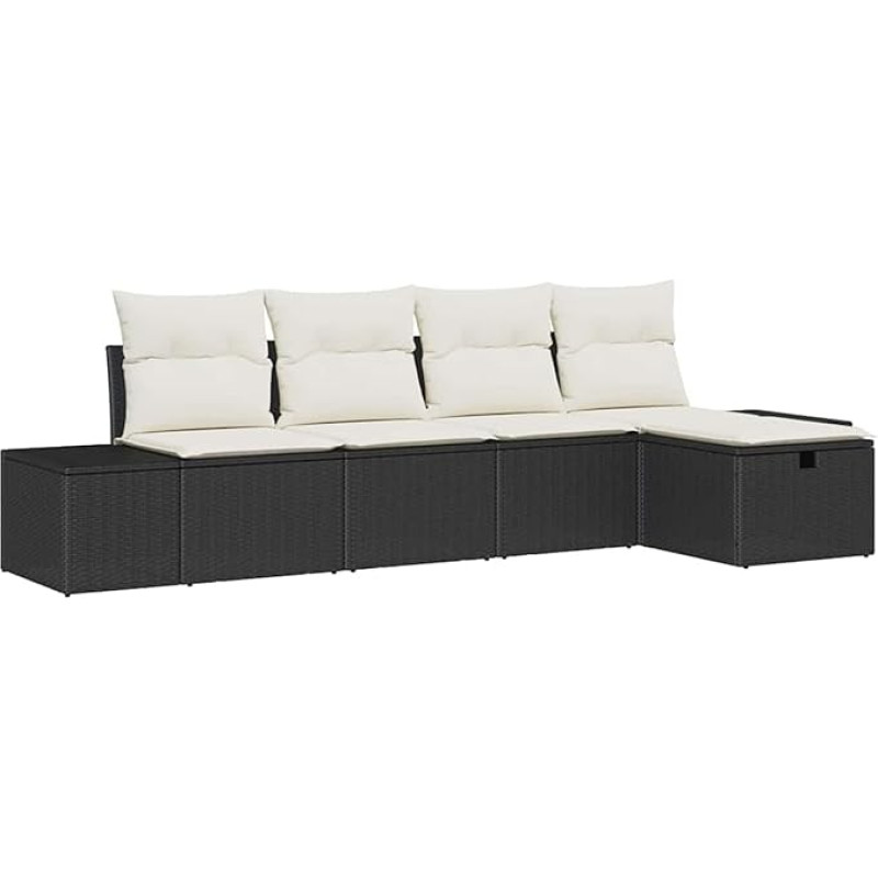 Rantry 5-teiliges Garten Sofa Set mit Kissen Schwarz Poly Rattan Gartenlounge Model3360688