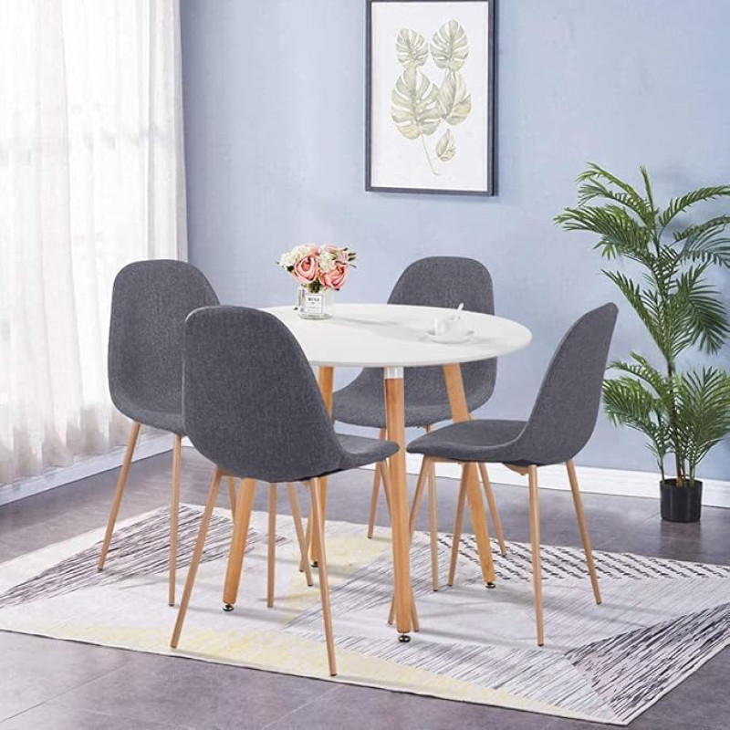 GOLDFAN söögilaud 4 tooliga söögikomplekt Ümmargune laud ja hallid toolid söögilaudade komplekt elutuppa kööki jne. 80 cm