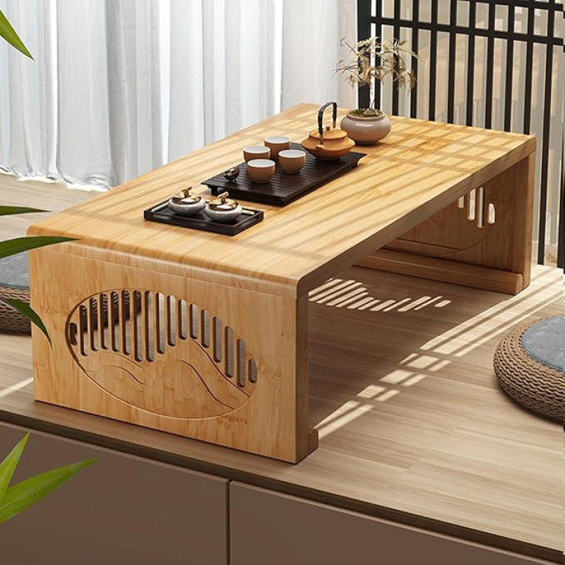 Japanischer Klapptisch - Niedriger Tisch im Landhausstil für Wohnzimmer, Esszimmer, Schlafzimmer, Küche & Bad - Holz, 80 x 48 cm, ideal für Boden-Sitzgelegenheiten