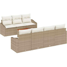 8-teiliges Garten Sofa Set mit Kissen Beige Poly Rattan Akazie Gartenlounge Model3347792