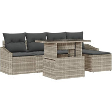 6-teiliges Garten-Sofa-Set mit Kissen Hellgrau Poly Rattan Gartenlounge Model3348988
