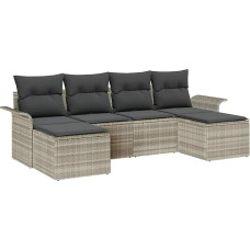 Rantry 6-teiliges Garten Sofa Set mit Kissen Hellgrau Poly Rattan Gartenlounge Model3345472
