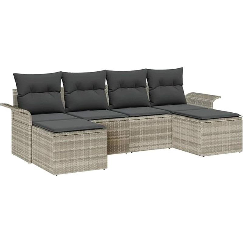 Rantry 6-teiliges Garten Sofa Set mit Kissen Hellgrau Poly Rattan Gartenlounge Model3345472
