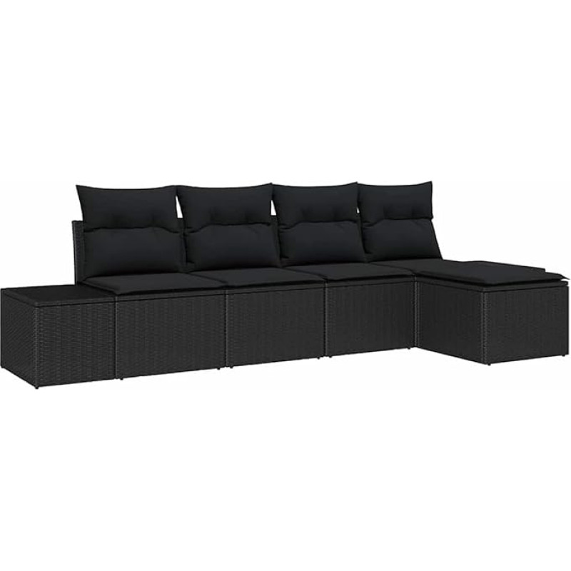 Rantry 5-teiliges Garten Sofa Set mit Kissen Schwarz Poly Rattan Gartenlounge Model3355692