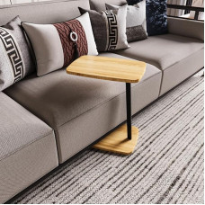 C kohvilaud, ristkülikukujuline kohvilaud rataste ja raudjalgadega, kaasaskantav diivanipoolne laud, stiilne mööbel, sobib kodukaunistuseks (WALNUT)