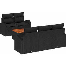 Rantry 6-teiliges Garten Sofa Set mit Kissen Schwarz Poly Rattan Akazie Gartenlounge Model3347520