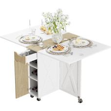 Kokkupandav söögilaud, väike söögilaud, 6 rattaga ruumi säästev söögilaud, köögilaud, õmbluslaud väikestesse ruumidesse (valge)