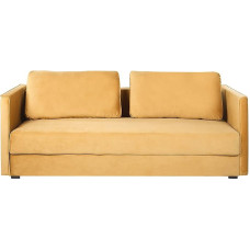 Eksjo 3-kohaline diivanvoodi Velvet Yellow koos voodikasti lamedate käetoedega Sirge