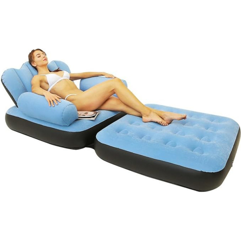 Generisch Täispuhutav diivan | Mitmekülgne 5-in-1 L-kujuline täispuhutav diivan koos käetoega | Väljas asuv diivan täiskasvanutele - Täispuhutav voodi - Mugav kokkupandav lamamistool