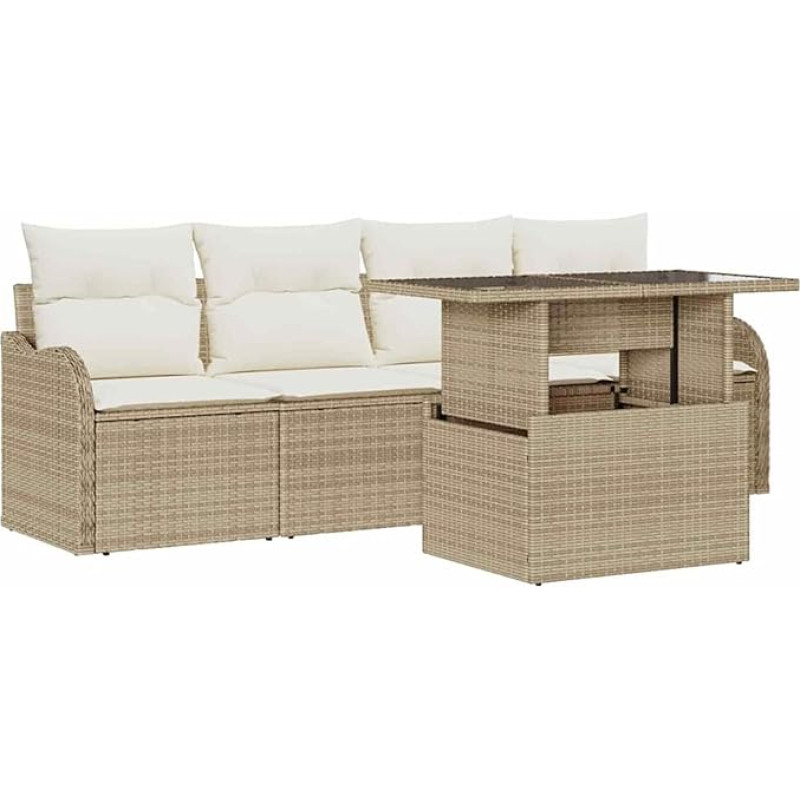 5-teiliges Garten Sofa Set mit Kissen Beige Poly Rattan, 2-Sitzer Garten Sofa mit Kissen Beige Poly Rattan Gartenlounge Model3348367