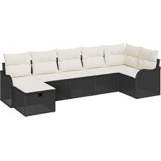 7-Teiliges Garten Diivan Set mit Kissen Schwarz Poly Rattan, 2-Sitzer Garten Sofa mit Kissen Schwarz Poly Rattan Gartenlounge Model3358996