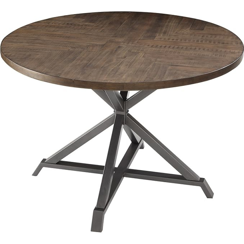 Homelegance Fideo tööstuslikus stiilis ümmargune söögilaud, 45-tolline, männipuit, pruun