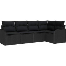 Rantry 5-teiliges Garten-Sofa-Set mit Kissen Schwarz Poly-Rattan, 2-Sitzer Garten-Sofa mit Kissen Schwarz Poly-Rattan Gartenlounge Model3345703