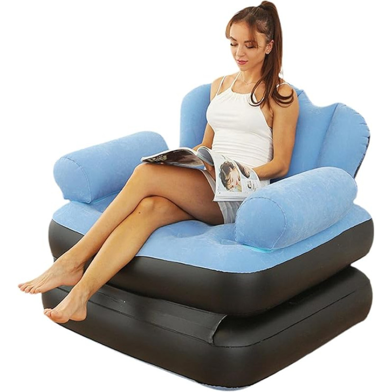 Täispuhutav diivanvoodi - täiskasvanud Lounge diivan, kokkupandav lamamistugi, mitmeotstarbeline õhumööbel tool, L-kujuline käed mugavus, magamine toetus koos telkimisskariosega