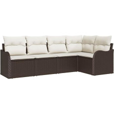 5-TLG. Garten-Sofa-Set mit Kissen Braun Poly-Rattan, 2-Sitzer Garten-Sofa mit Stauraum & Kissen Braun Poly-Rattan Gartenlounge Model3354367