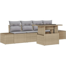 Rantry 5-teiliges Garten-Sofa-Set mit Kissen - Beiges Poly-Rattan Gartenlounge Model3349086