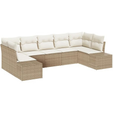 Rantry 7-teiliges Garten Sofa Set mit Kissen Beige Poly Rattan Gartenlounge Model3347211
