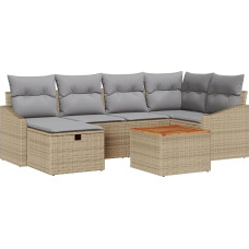 7-teiliges Garten Sofa Set mit Kissen Beige Poly Rattan Gartenlounge Model3359567