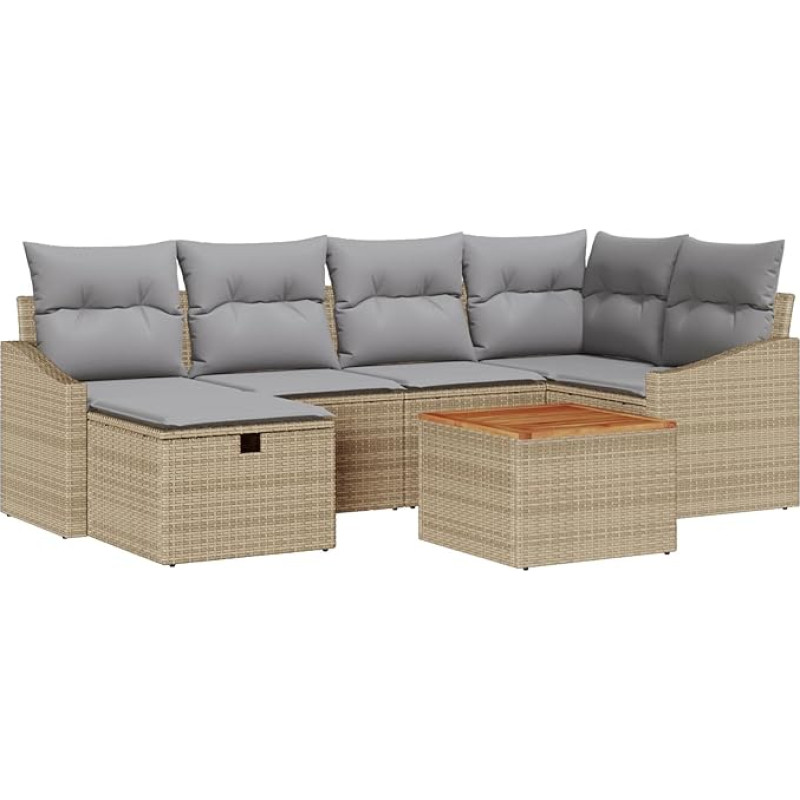 7-teiliges Garten Sofa Set mit Kissen Beige Poly Rattan Gartenlounge Model3359567