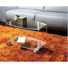 Slato Olimpia kohvilaud või telerikäru 2 tasandiga ja ratastega elutuppa, kaasaegne disain läbipaistvast akrüülklaasist, valmistatud Itaalias