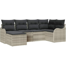 6-teilige Garten Sofa Set mit Kissen Hellgrau Poly Rattan, 2-Sitzer Garten Sofa mit Stauraum & Kissen Hellgrau Poly Rattan Gartenlounge Model3354441