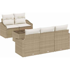 6-teiliges Garten Sofa Set mit Kissen Beige Poly Rattan Gartenlounge Model3346601
