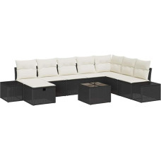 Rantry 9-teiliges Garten Sofa Set mit Kissen Schwarz Poly-Rattan Gartenlounge Model3359436