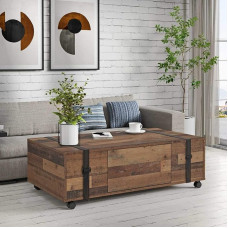 Forte FOBYA kohvilaud 110, laud ratastel 1 sahtliga, elutoa laud, maalähedane diivanilaud, küljelaud, puidust komposiit, vanast puidust vintage puidudekoratsioon, 110 cm lai x 35,6 cm kõrge x 60,2 cm sügavus