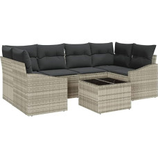 7-teiliges Garten-Sofa-Set mit Kissen Hellgrau Poly Rattan Gartenlounge Model3346622