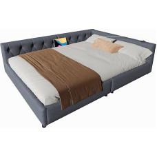 Generisch diivanvoodi, 140 x 200 cm, diivanvoodi lamelliraamiga (madrats ei kuulu komplekti), ümbritsev valgustus kaugjuhtimispuldiga, nuppude sidumisega peaplaat, USB + Type-C, linane, hall