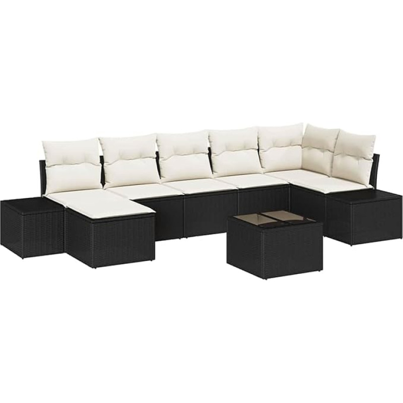 Rantry 7-Teiliges Garten Sofa Set mit Kissen Schwarz und Weiß Poly Rattan Gartenlounge Model3355826
