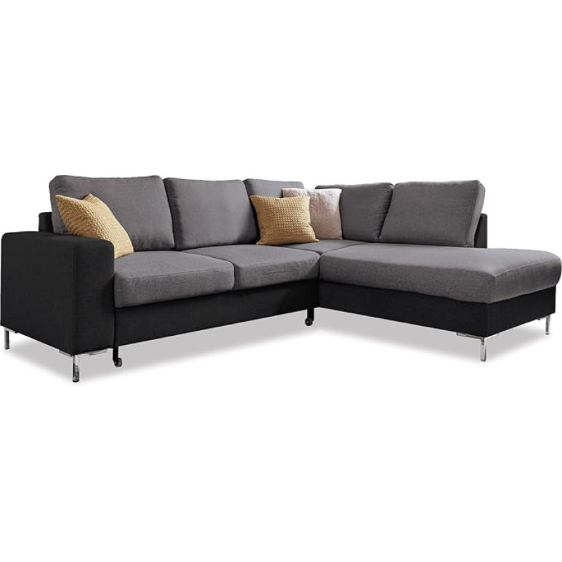 MIUFORM nurgadiivan magamisfunktsiooniga, Lofty Lilly L kuju, elamiskoormuse diivan, diivanvoodi, elutuba, külalistetuba, metalljalad (hall ja must, parempoolne)