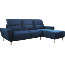 Selsey Briallen L-kujuline nurgadiivan sametkattega, magamisfunktsiooniga ja hoiukastiga, 262 cm lai (tumesinine, Osman paremal)