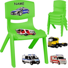 alles-meine.de GmbH Laste tool/tool - Motiivivalik - roheline + kleebis - tuletõrje- ja politseiauto - sisaldab nime - plastist - maksimaalne koormus 100 kg / kallutuskindel - sise- ja välitingimustes kasutamiseks -