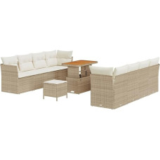 11-teiliges Garten Sofa Set mit Kissen Beige Poly Rattan Akazie, 3-teiliges Garten Esstisch Set mit Kissen Beige Poly Rattan Akazie Gartenlounge Model3361461