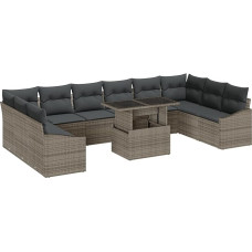 11-teiliges Garten Sofaset mit Kissen Grau Poly Rattan Gartenlounge Model3349075