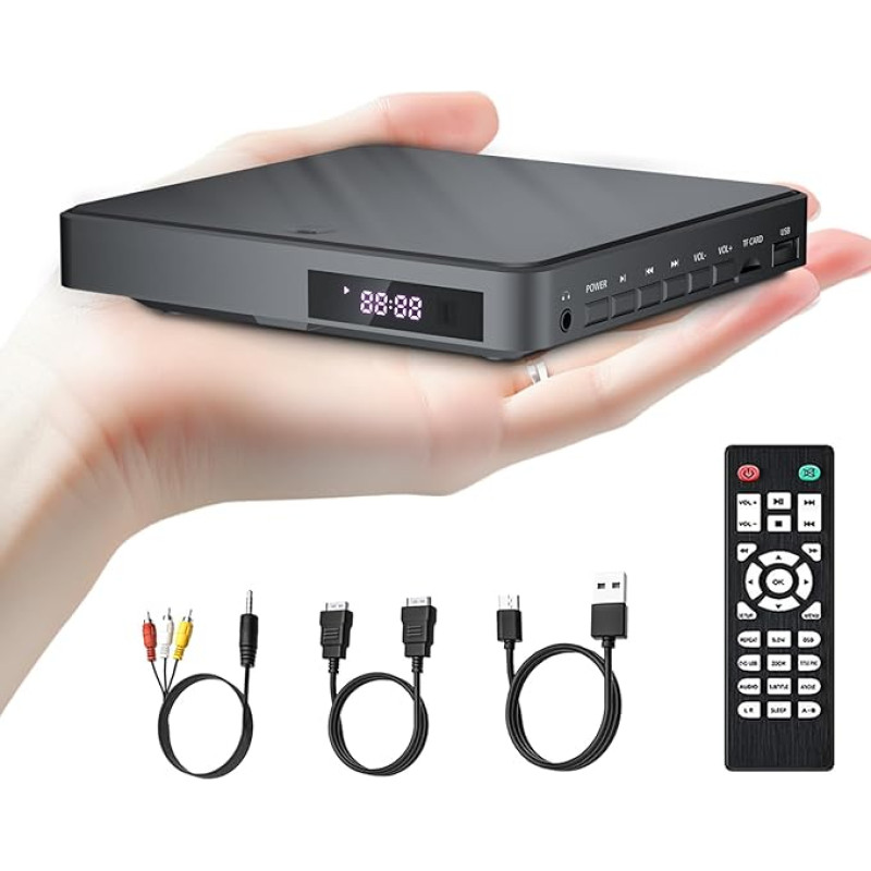 Desobry DVD-mängija telerile, DVD-mängija USB/TF sisendiga, DVD-mängija HDMI. Komplektis HDMI/RCA kaabel, Region Free DVD mängija, veakorrektsioon, müravähendus.