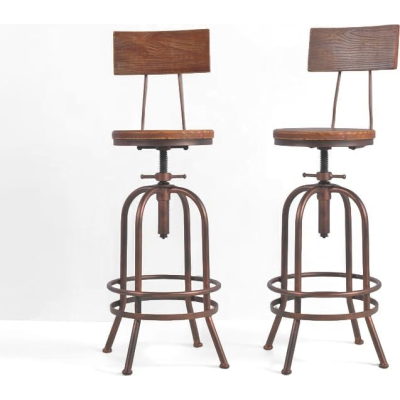 BOKKOLIK 2 tööstusliku pöörleva puidust baaritooliga komplekt, mille kõrgus on reguleeritav 26